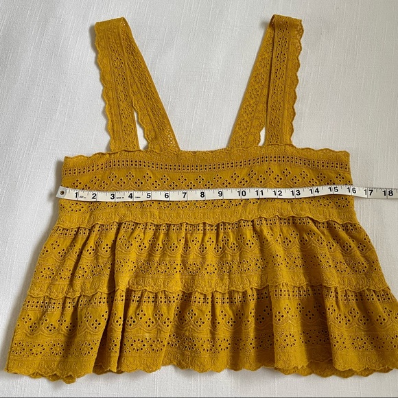 Forever 21 Yellow Floral Embroidered Eyelet Ruffle Top M - Picture 6 of 7